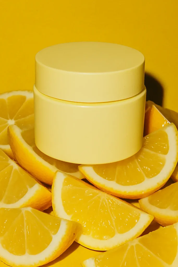 Gul cremekrukke på citroner